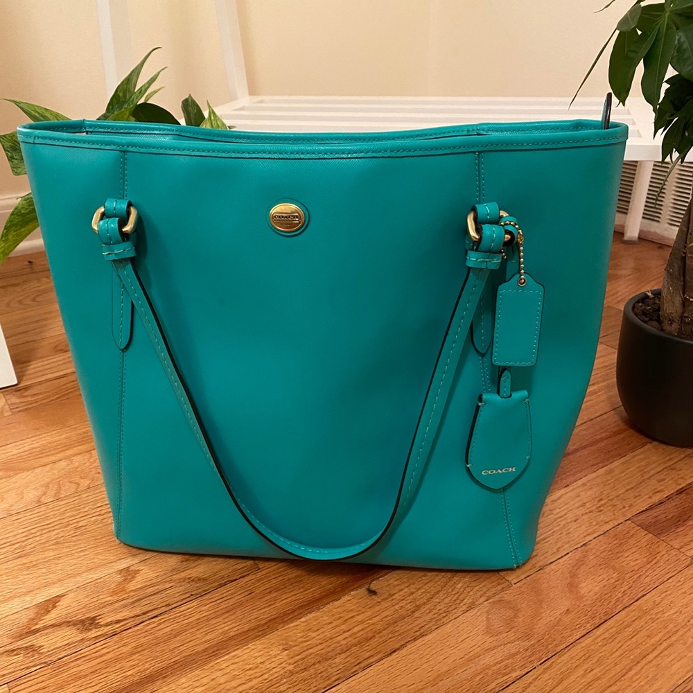 Coach green/blue tote bag
